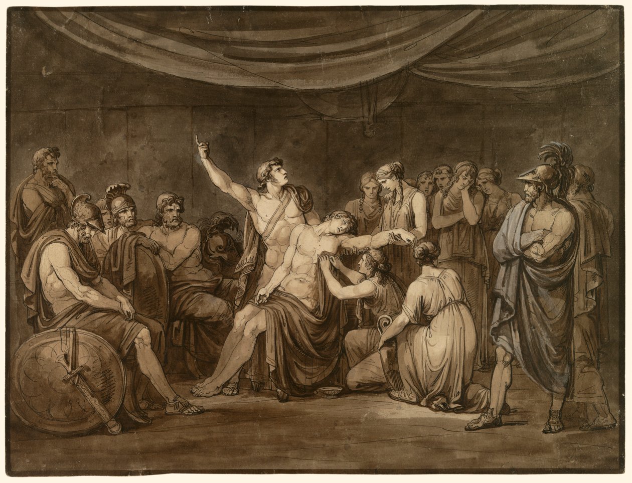 Achilles přísahá, že pomstí mrtvého Patrokla, zabitého Hectorem od Bartolomeo Pinelli