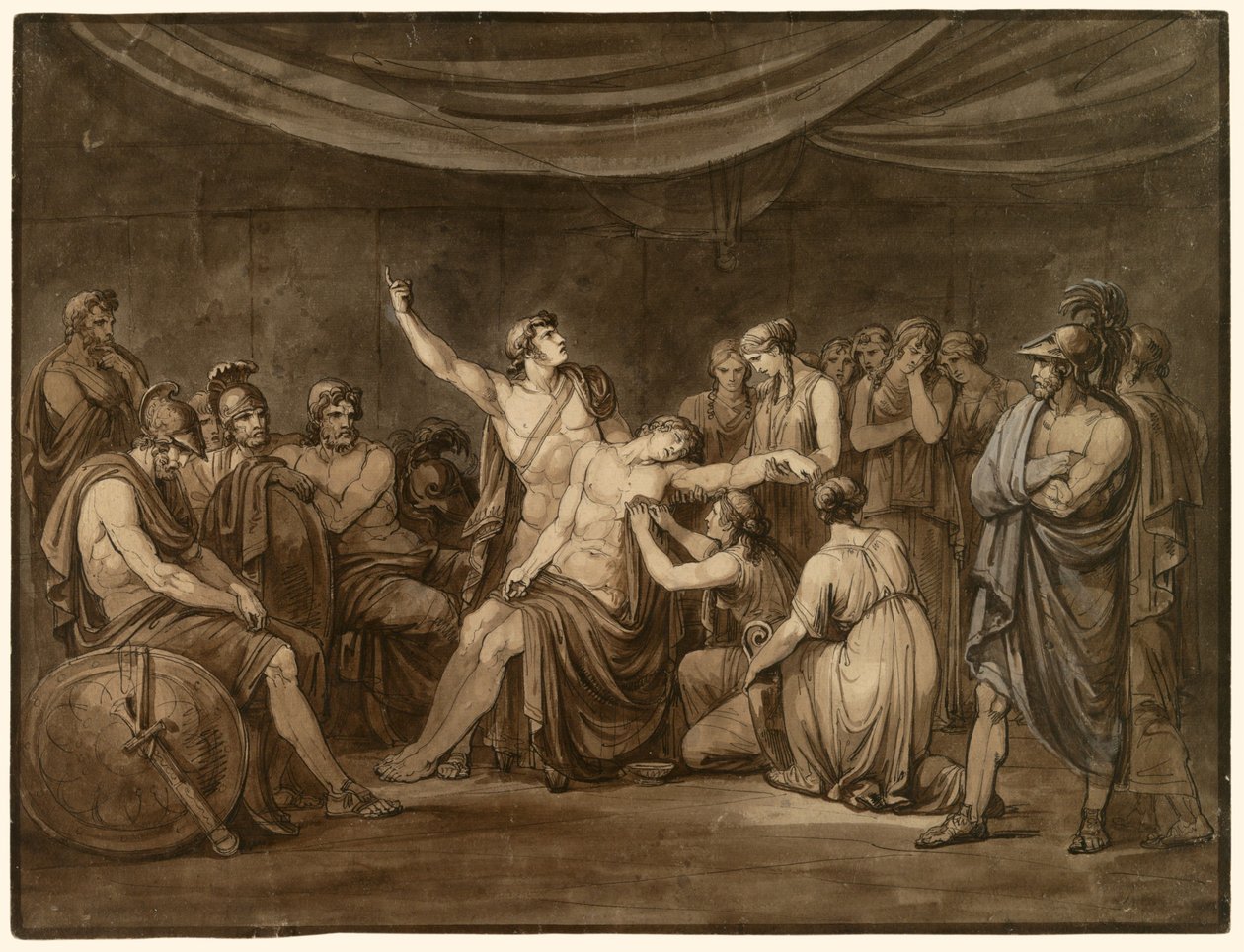 Achilleus přísahá, že pomstí mrtvého Patrokla, zabitého Hektorem od Bartolomeo Pinelli