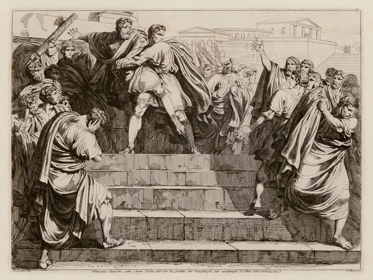 Zavraždění Servia Tullia Tarquiniem Superbusem (lept) od Bartolomeo Pinelli