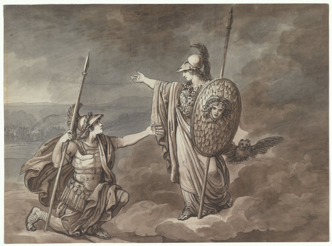 Athéna se zjevuje Télemachovi (synu Odyssea), ilustrace k Telemacovi z Homérovy Odysseie od Bartolomeo Pinelli