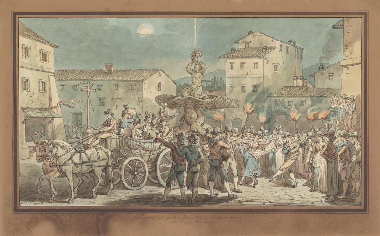 Berniniho Tritonova fontána, ilustrace pro Římské kroje a zvyky od Bartolomeo Pinelli