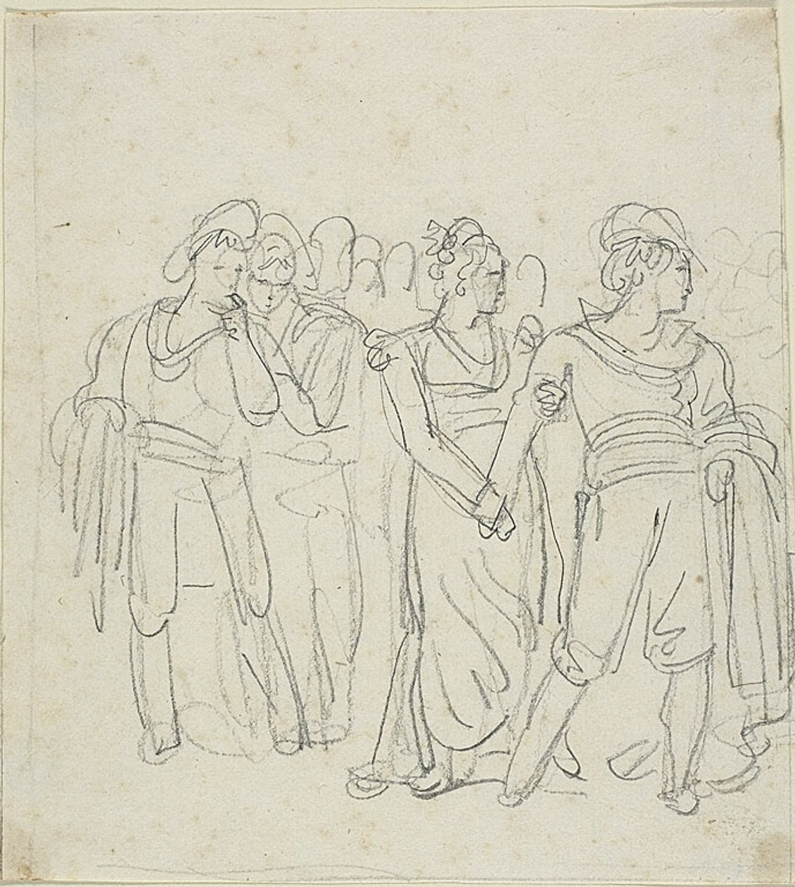 Náčelník zbojníků zadržovaný ženou (recto); skica dvou postav v krajině (verso) od Bartolomeo Pinelli