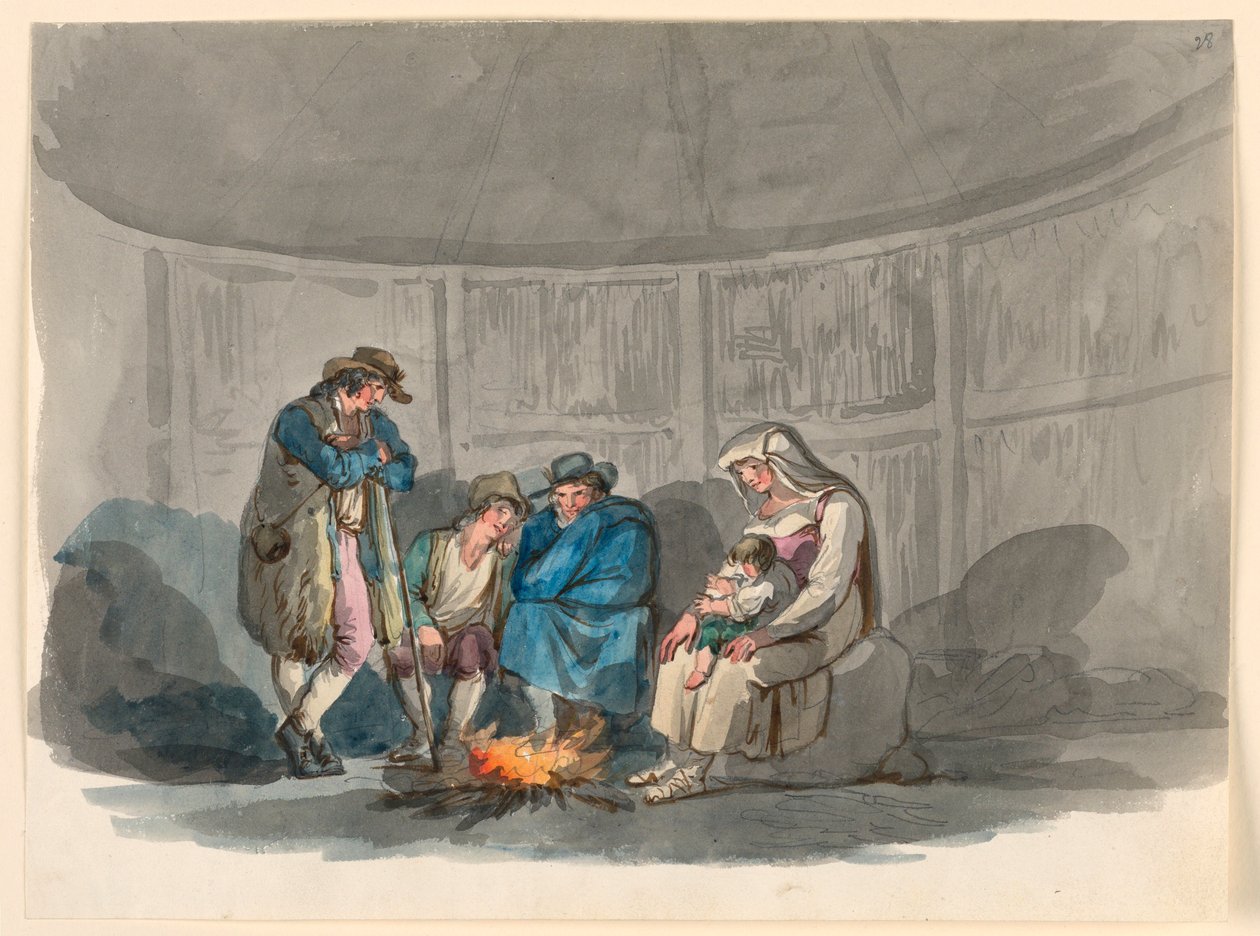 Kresba, Rodina pastýřů v noci, 1807-08 od Bartolomeo Pinelli