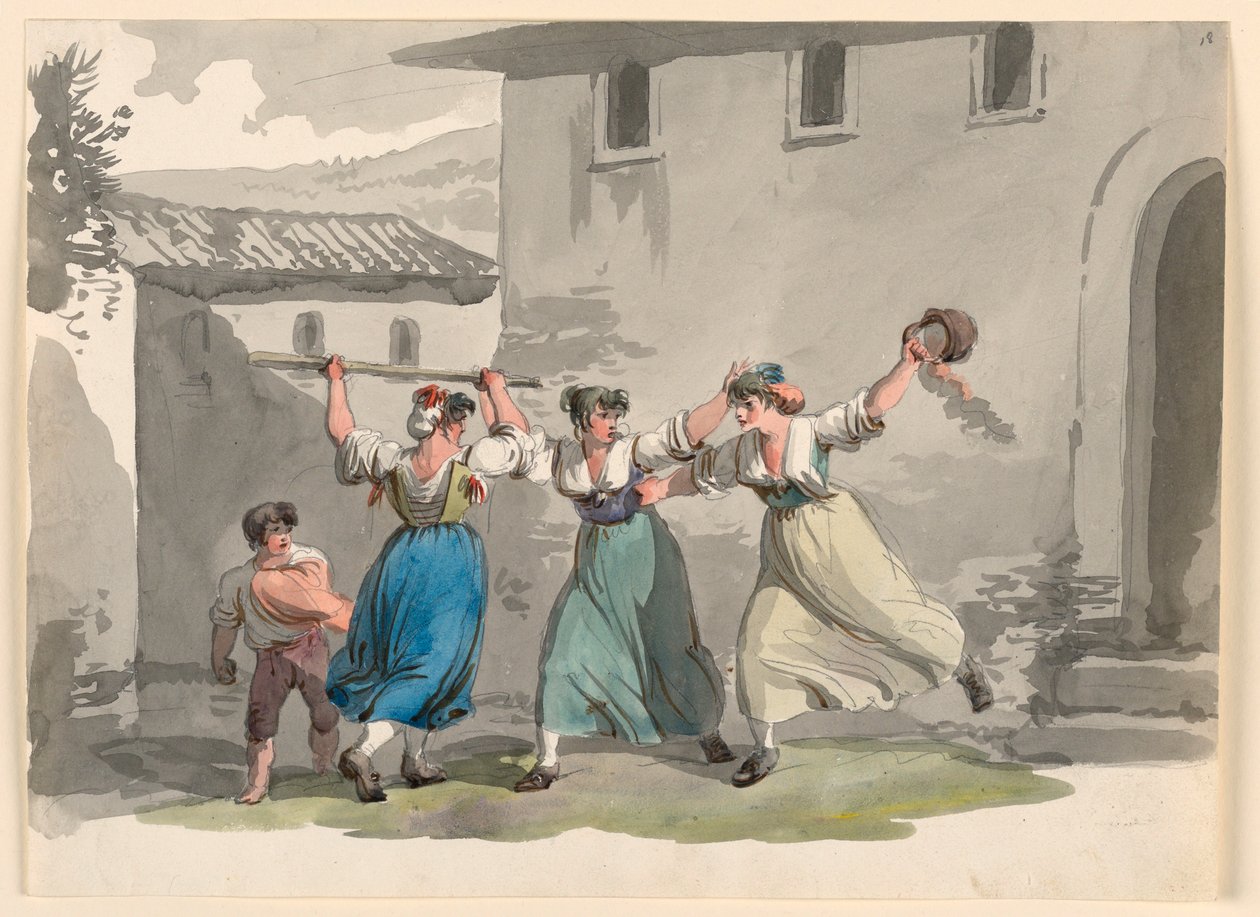 Kresba, Boj žen v Římě, 1807-08 od Bartolomeo Pinelli