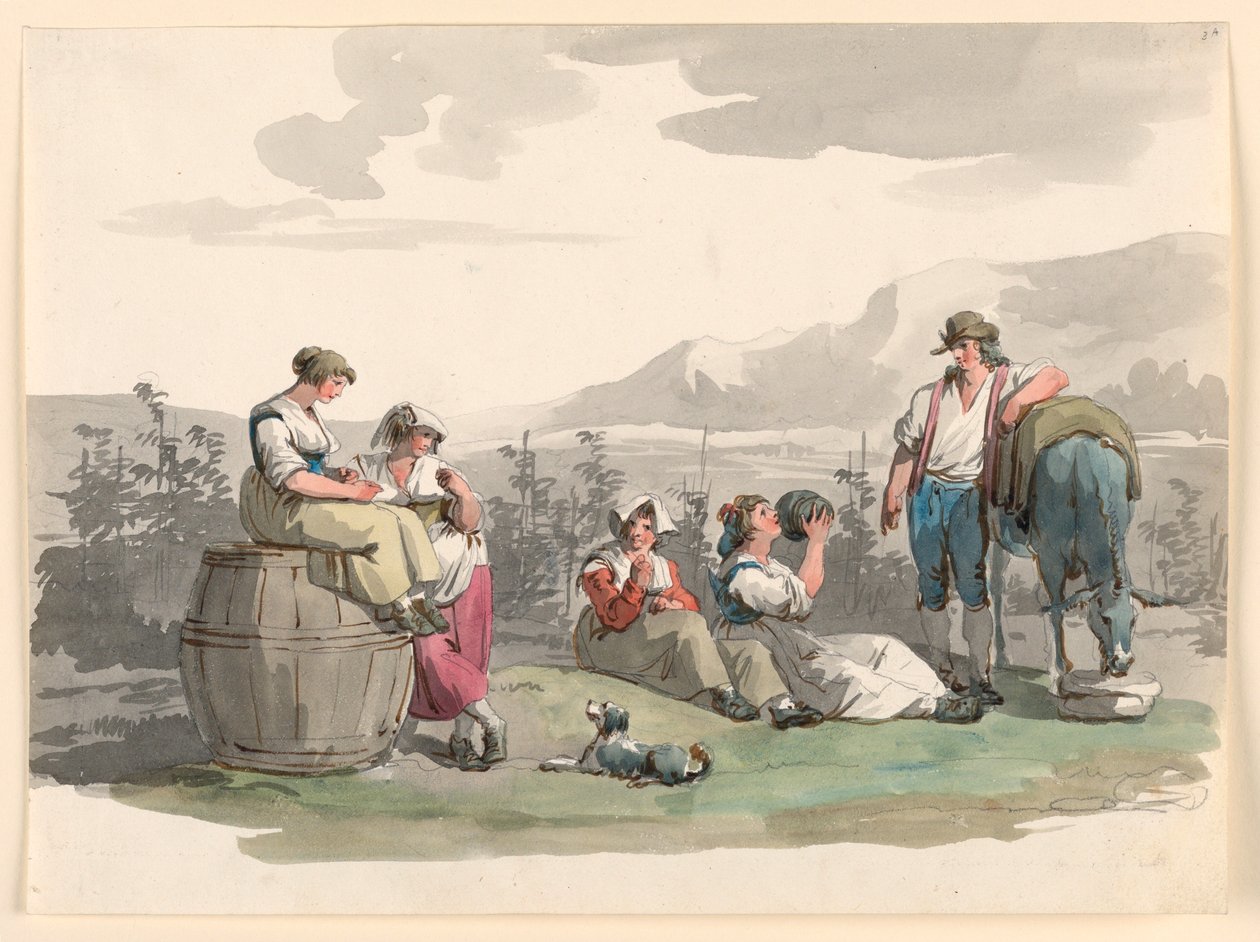 Kresba, odpočinek během vinobraní, 1807-08 od Bartolomeo Pinelli