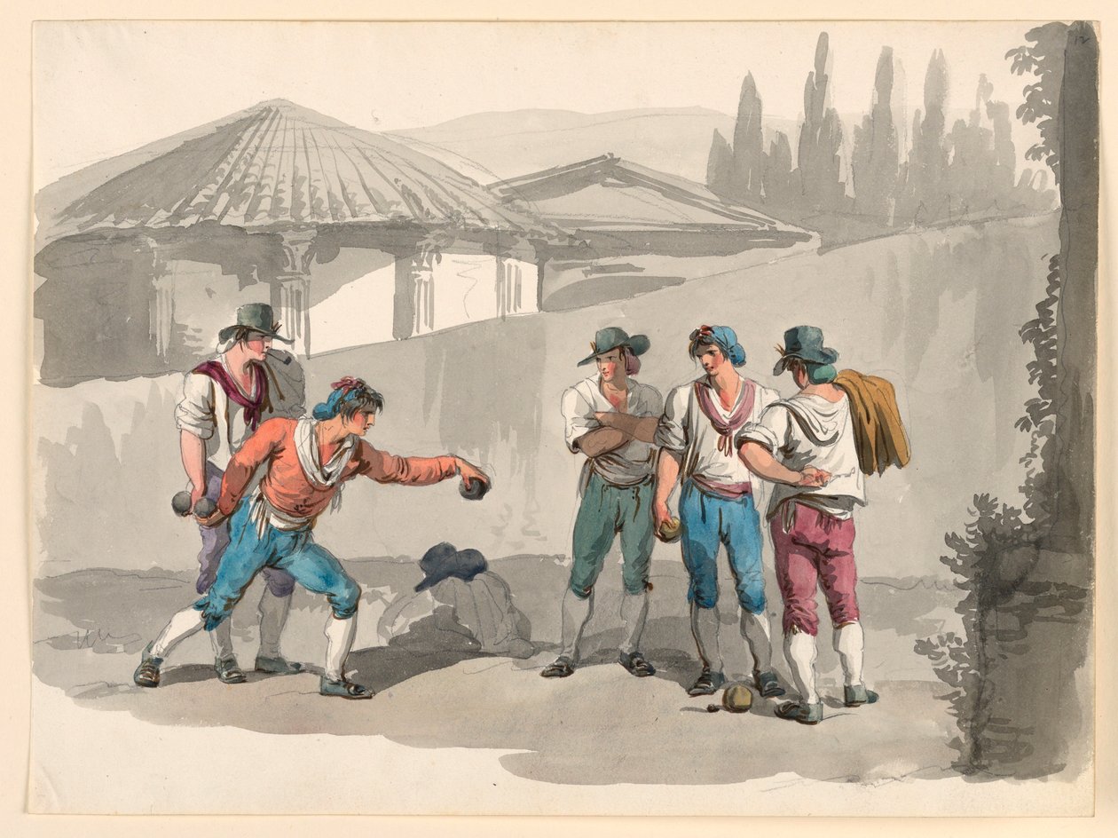 Kresba, Hra boccia, 1807-08 od Bartolomeo Pinelli