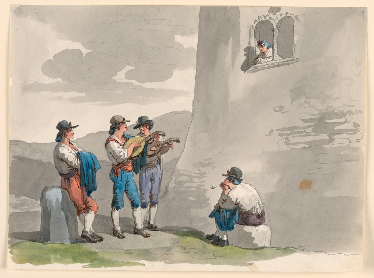 Kresba, Serenáda, 1807-08 od Bartolomeo Pinelli