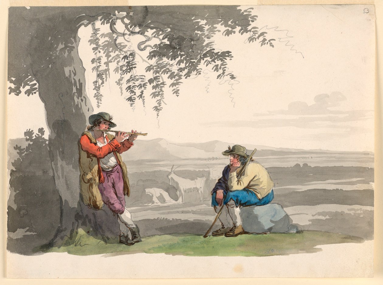 Kresba, Dva pastýři v Kampánii, 1807-08 od Bartolomeo Pinelli