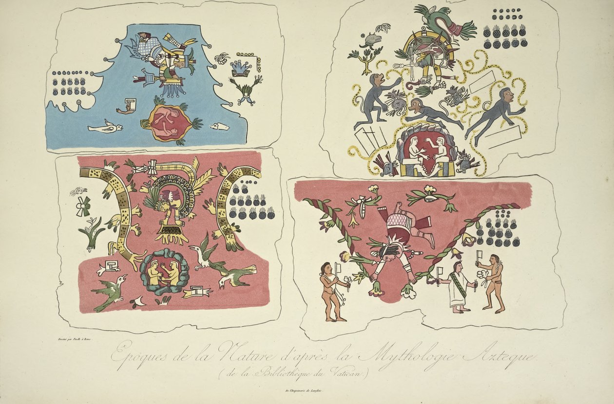 Epochs of Nature, po aztécké mytologii, z Vatikánské knihovny, ilustrace z „Pohledy na Kordillery a památky domorodých národů Ameriky“ od Alexandra von Humboldta a Aime Bonpland od Bartolomeo Pinelli