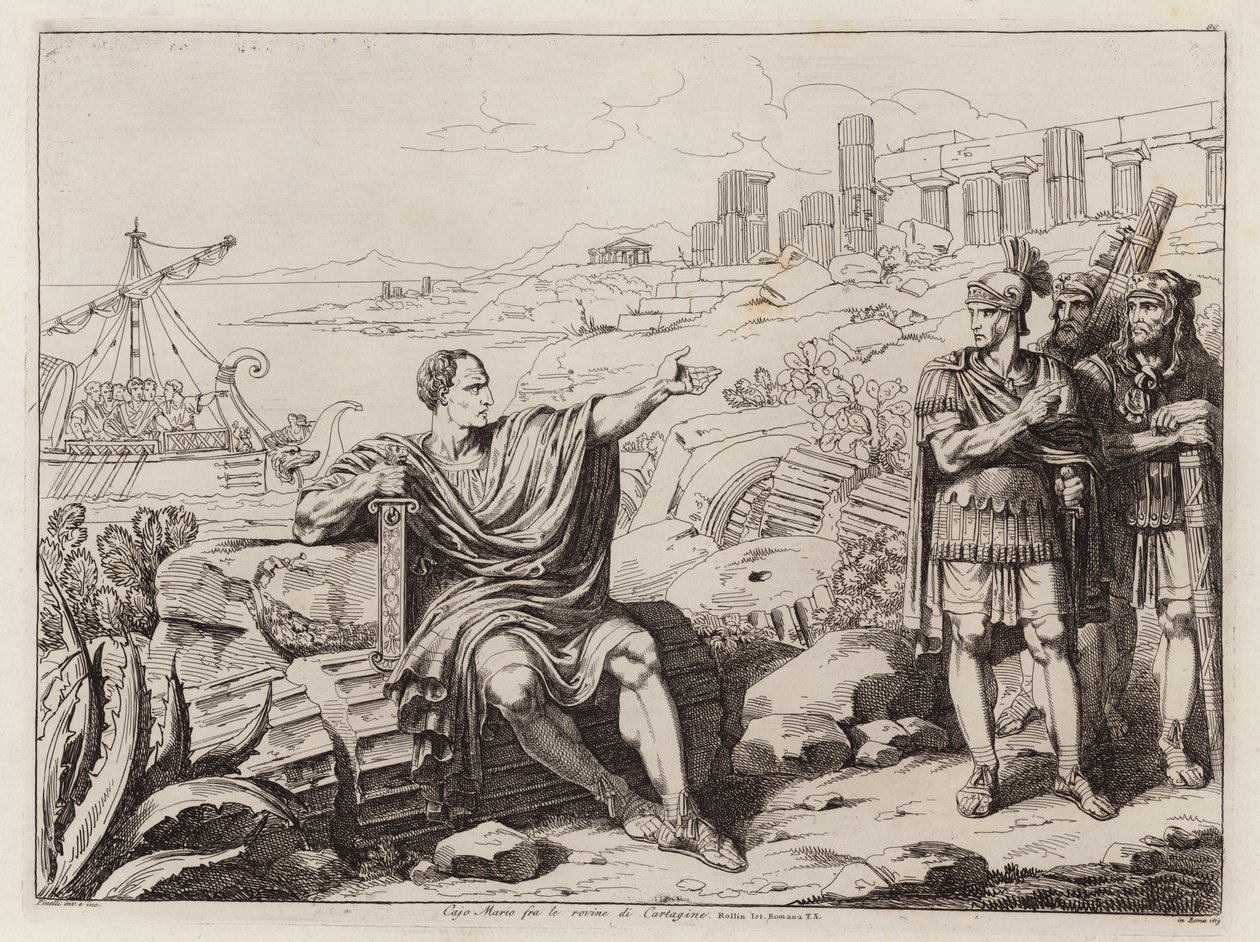 Gaius Marius sedící mezi ruinami Kartága (lept) od Bartolomeo Pinelli