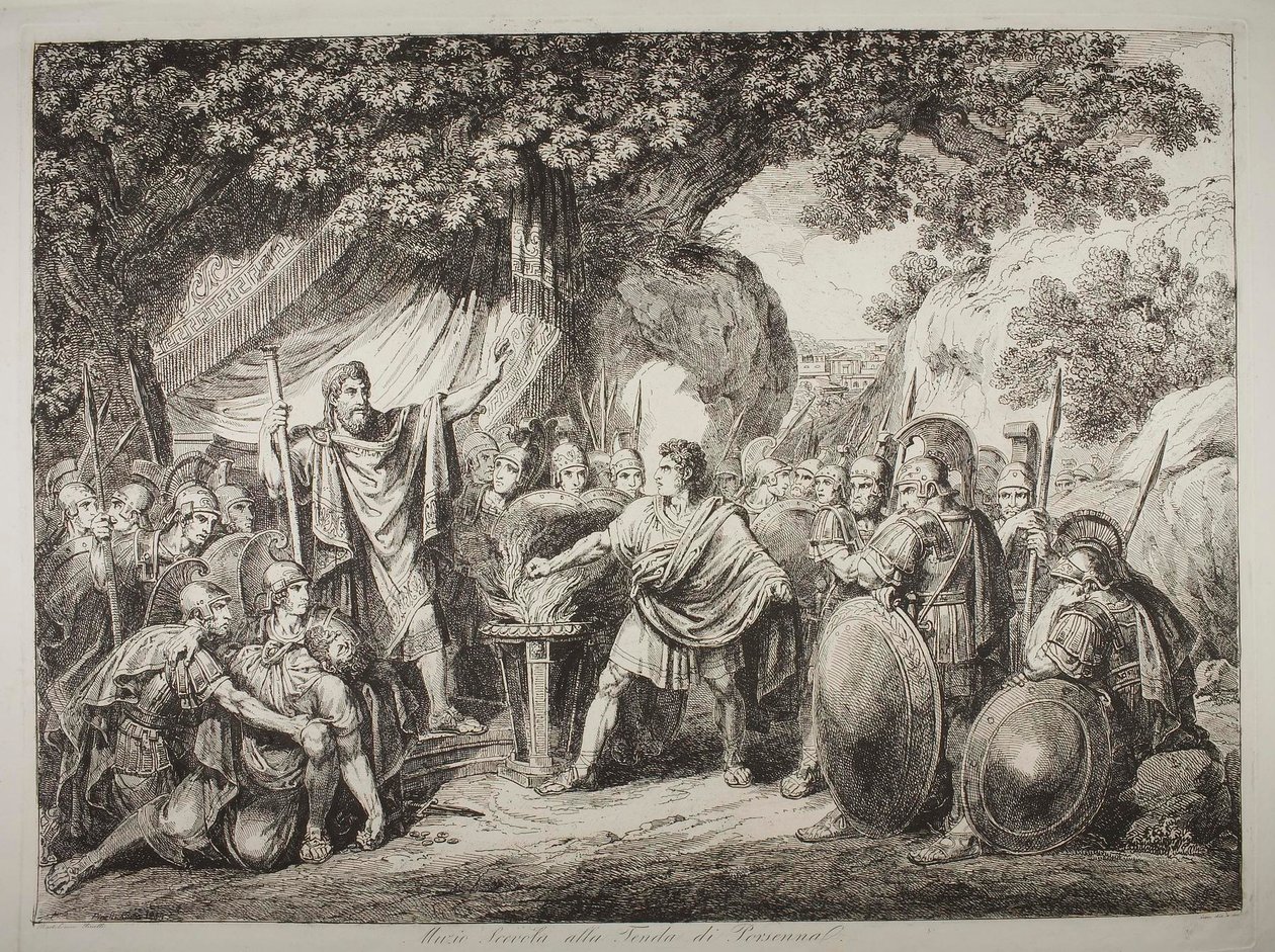 Gaius Mucius Scaevola v přítomnosti Larsa Porseny od Bartolomeo Pinelli