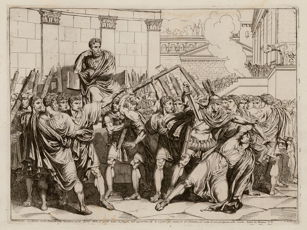 Gaius Servilius Ahala zabíjí Spuria Maelia, 439 př. n. l. (lept) od Bartolomeo Pinelli