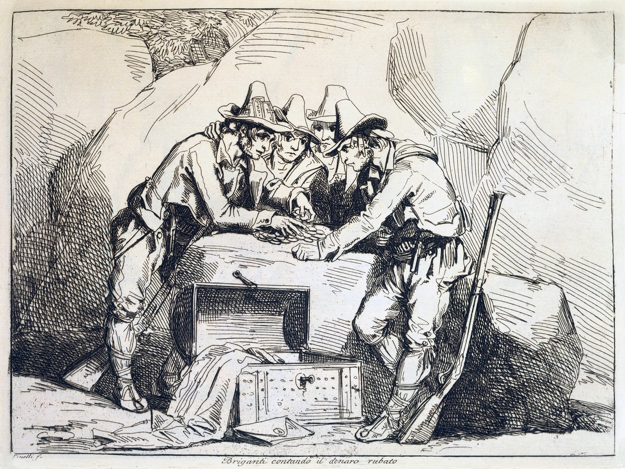 Skupina banditů, od Bartolomea Pinelliho (1781-1835), rytina od Bartolomeo Pinelli