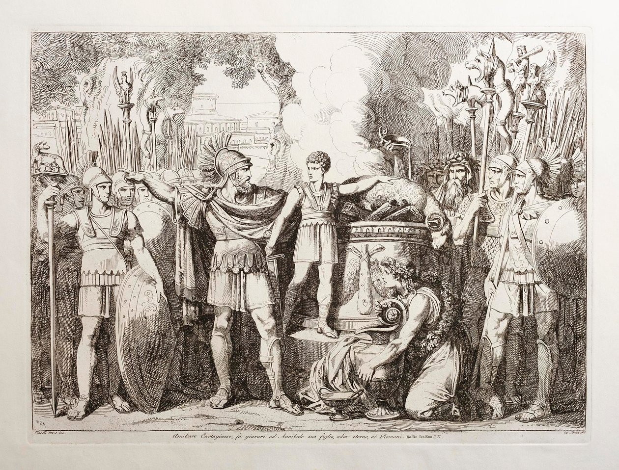 Hamilcar Barca přiměl svého syna Hannibala, aby přísahal věčnou nenávist vůči Římanům od Bartolomeo Pinelli
