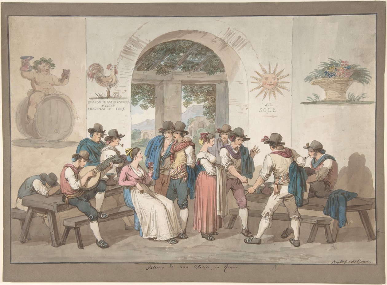 Interiér římského hostince od Bartolomeo Pinelli