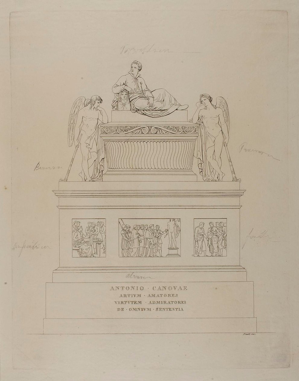 Pomník Antonia Canovy, skica od Bartolomeo Pinelli