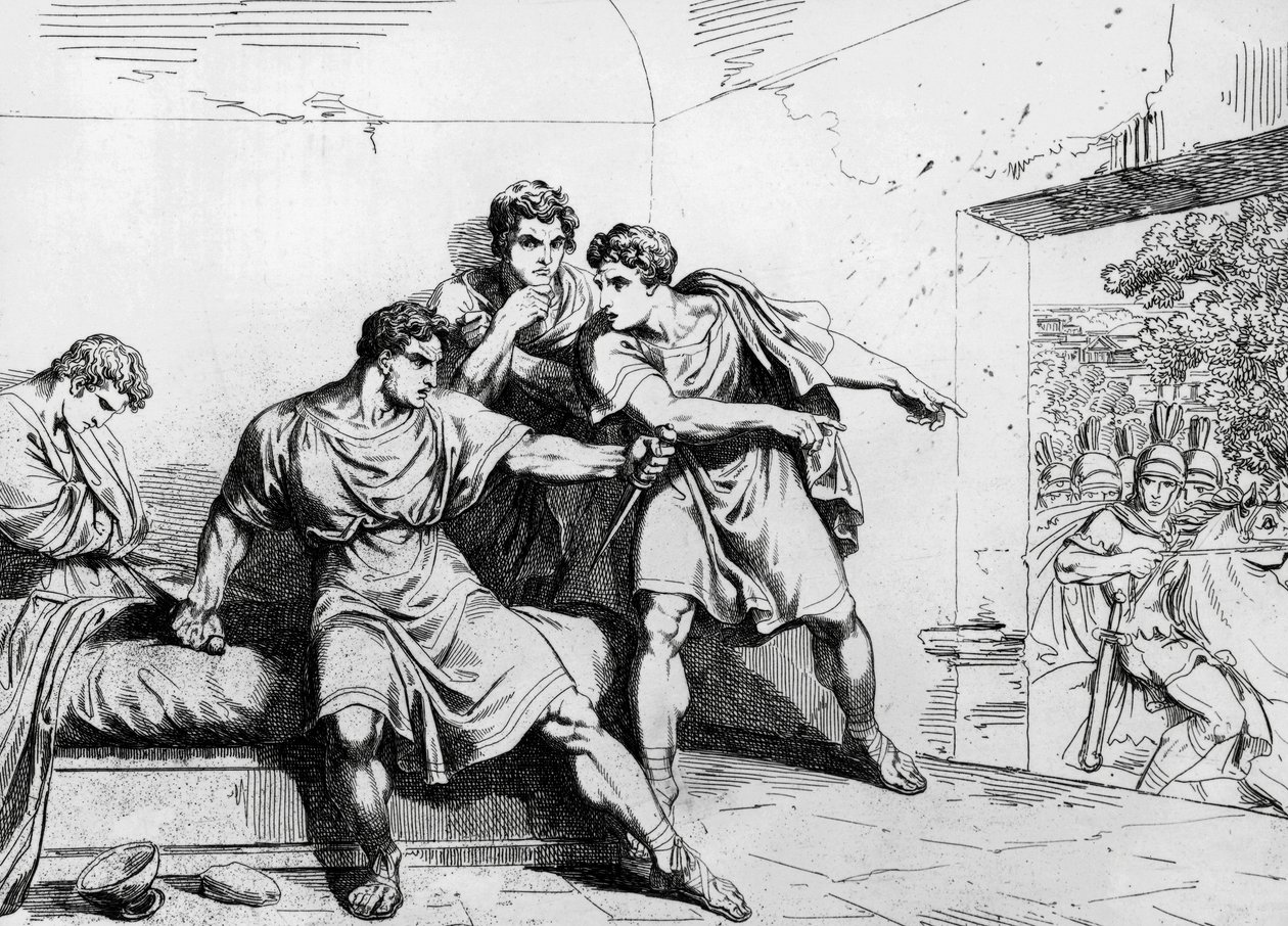 Neronova smrt, z Historie císařů, počínaje Ottavio, rytina Bartolomeo Pinelli (1781-1835), Řím od Bartolomeo Pinelli