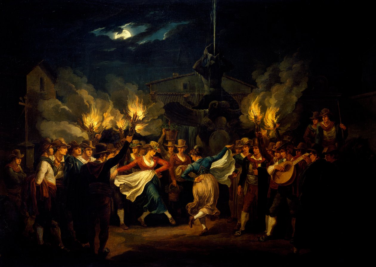 Noční tanec na Piazza Barberini po sklizni, Bartolomeo Pinelli (1781-1835), Itálie od Bartolomeo Pinelli