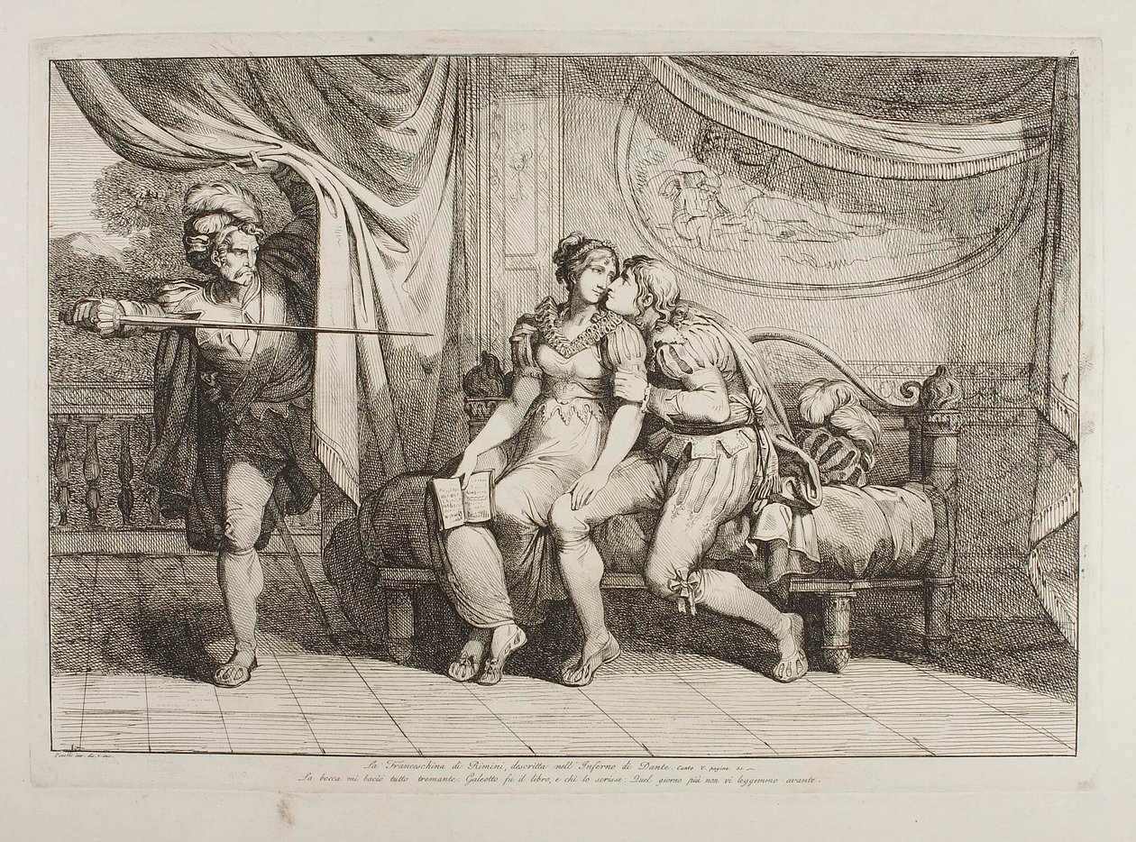 Paolo da Malatesta a Francesca da Rimini překvapeni Gianciottem Malatestou od Bartolomeo Pinelli