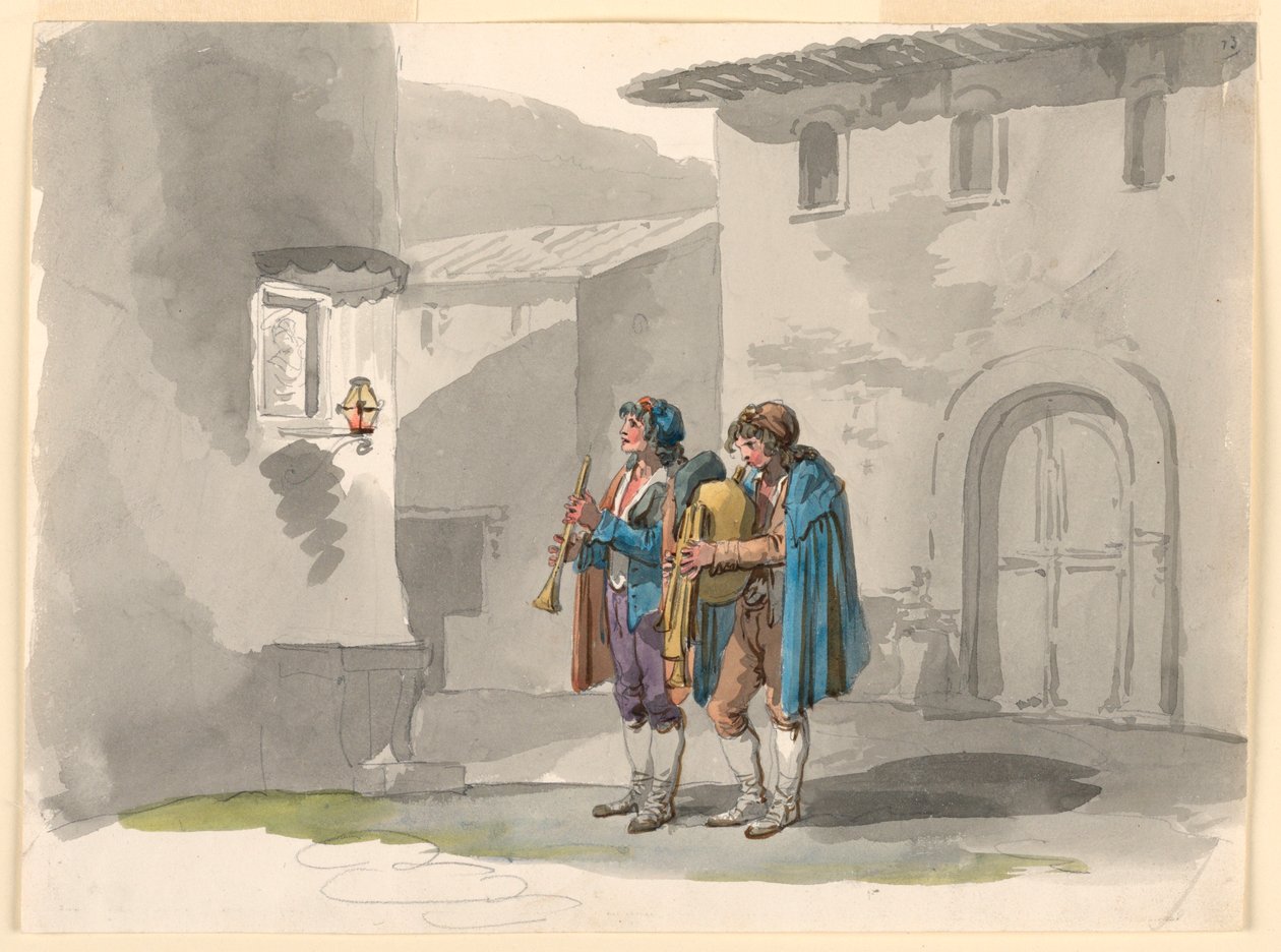 "Pifferari," dva dudáci z Abruzzi v Římě od Bartolomeo Pinelli