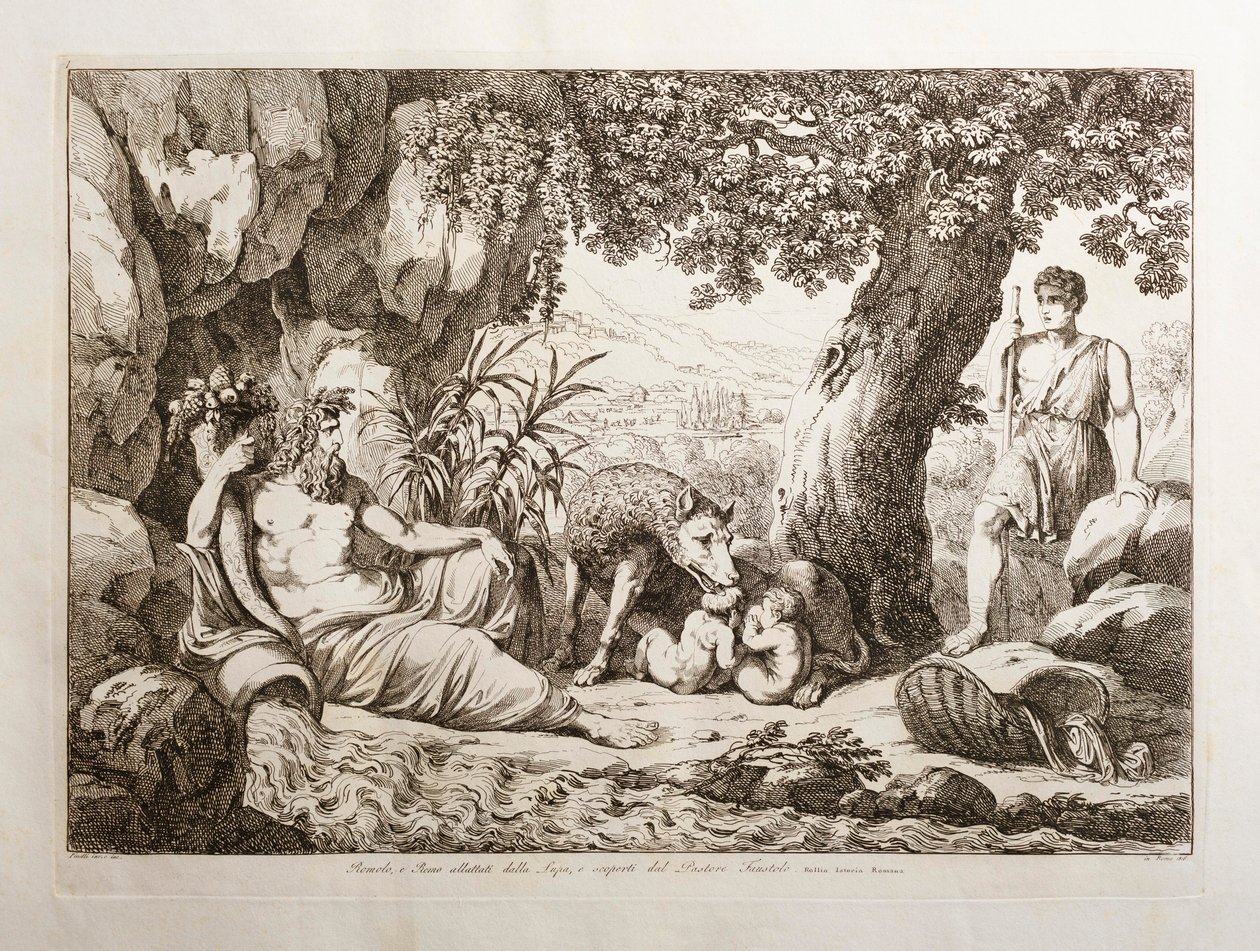 Romulus a Remus kojení vlčicí od Bartolomeo Pinelli