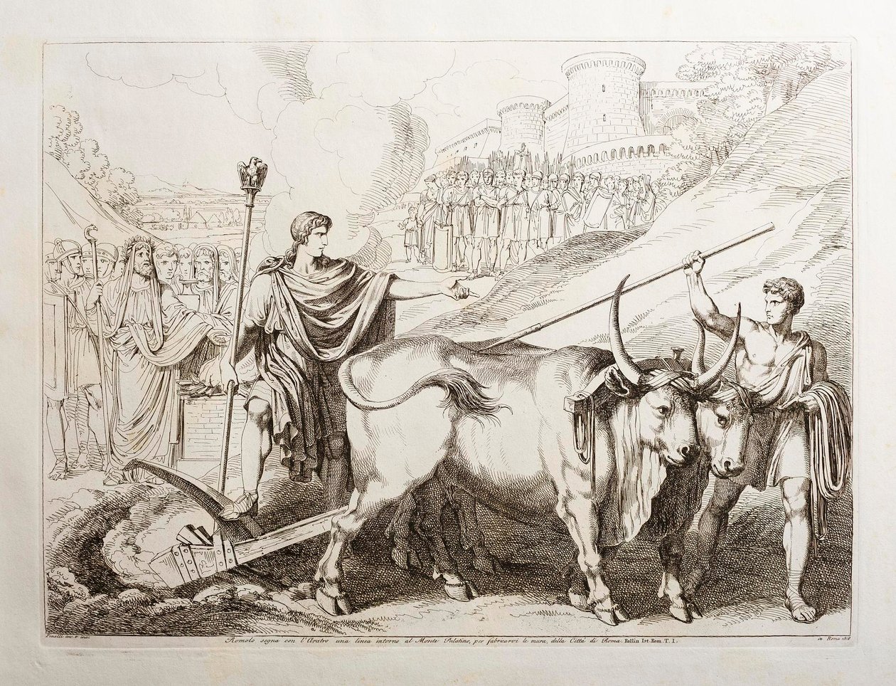 Romulus vytyčuje čáru kolem Palatinského kopce od Bartolomeo Pinelli