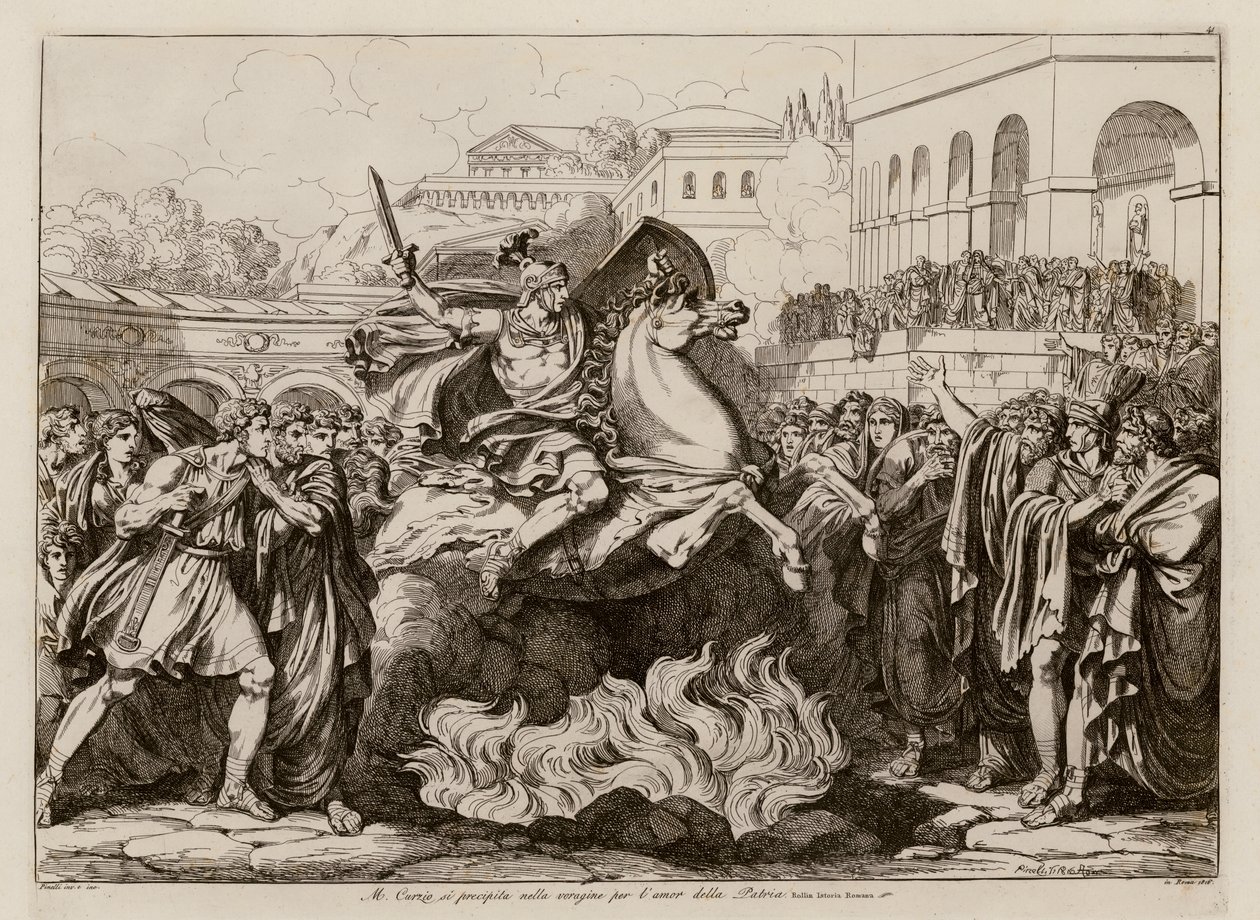 Obětní smrt Marka Curcia (lept) od Bartolomeo Pinelli
