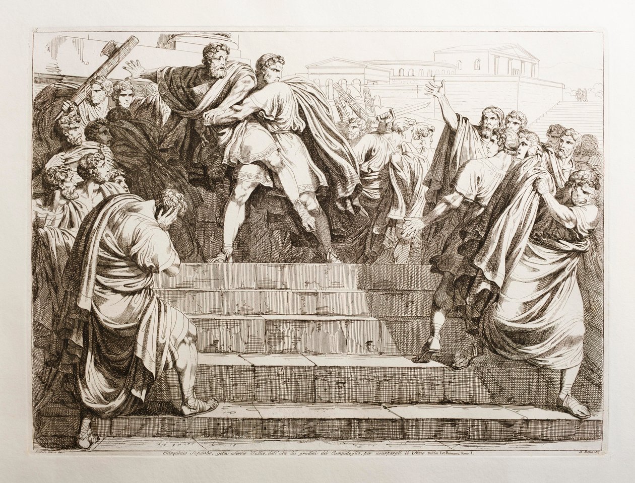Tarquinius Superbus shazuje Servia Tullia ze schodů Kapitolu od Bartolomeo Pinelli