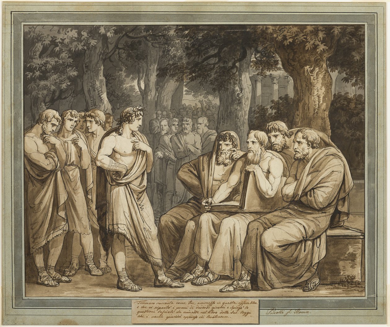 Telemachus popisuje, jak byl přijat do shromáždění na Krétě, z The Adventures of Telemachus, kniha 5 od Bartolomeo Pinelli