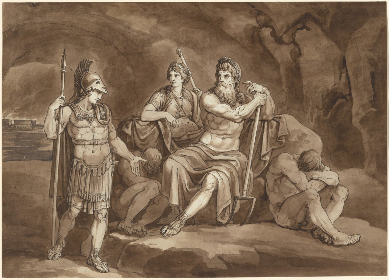 Telemachus žádá od Pluta o povolení hledat svého otce v podsvětí od Bartolomeo Pinelli