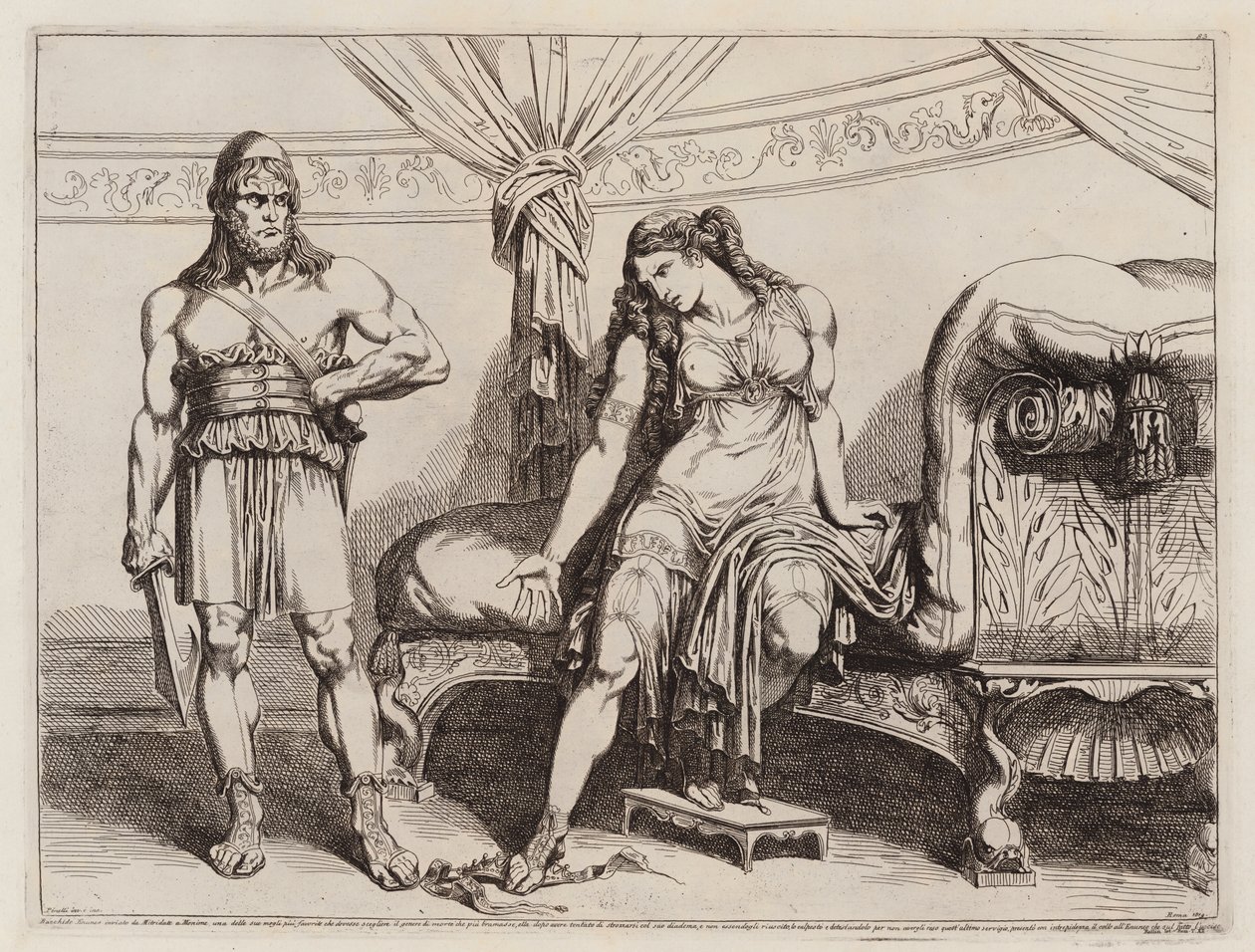 Eunuch Bakchidés, kterého poslal Mithridates VI. z Pontu své ženě Monime (lept) od Bartolomeo Pinelli