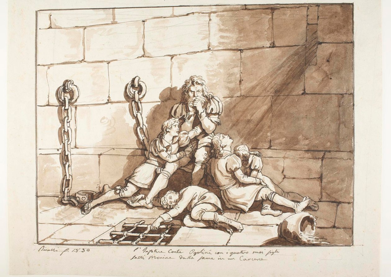 Ugolini della Gherardesca a jeho synové ve věži, kde hladověli od Bartolomeo Pinelli