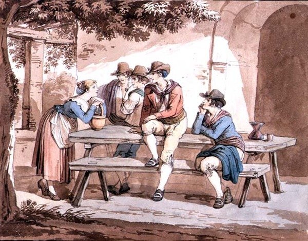 Pod pergolou (akvarel přes tužku na papíře) od Bartolomeo Pinelli