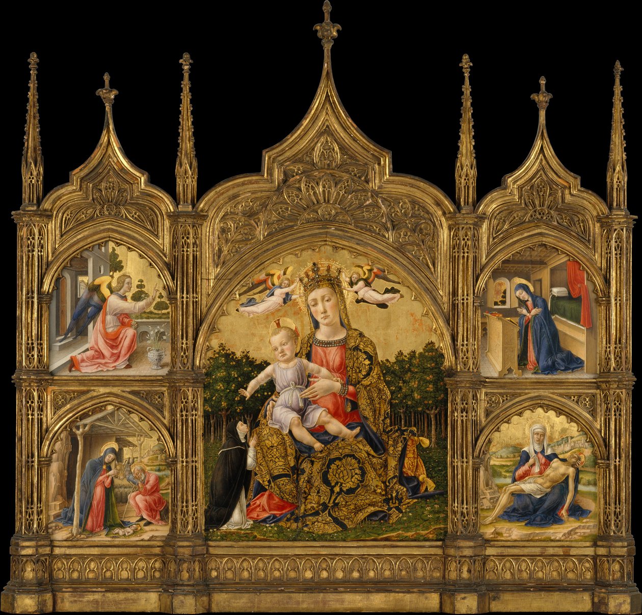 Madona pokory, Zvěstování, Narození Páně a Pieta, kolem roku 1465 (tempera a zlato na dřevě) od Bartolomeo Vivarini