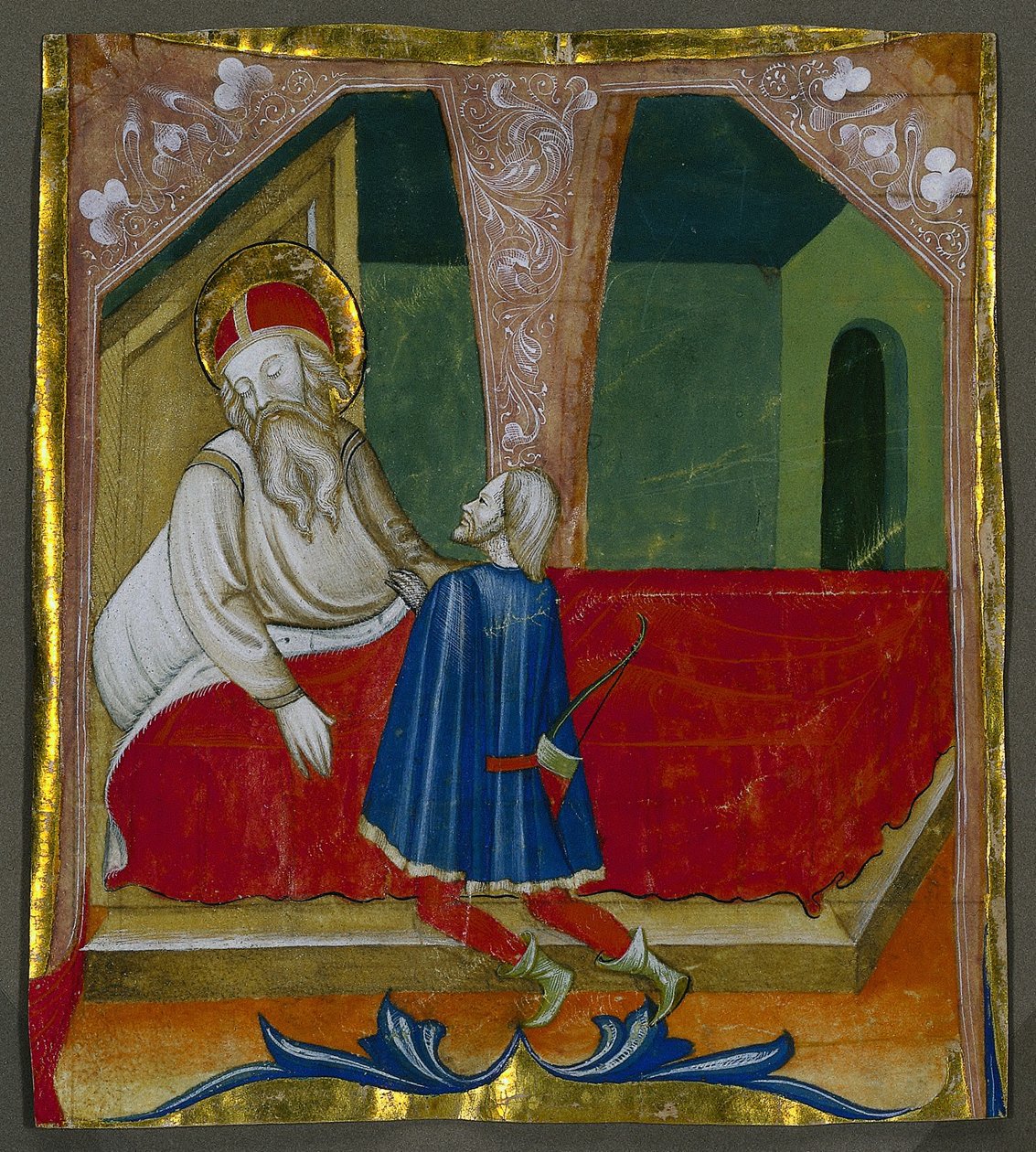 Iniciála T ze sborové knihy s Izákem a Ezauem od Bartolomeo da Gallarate