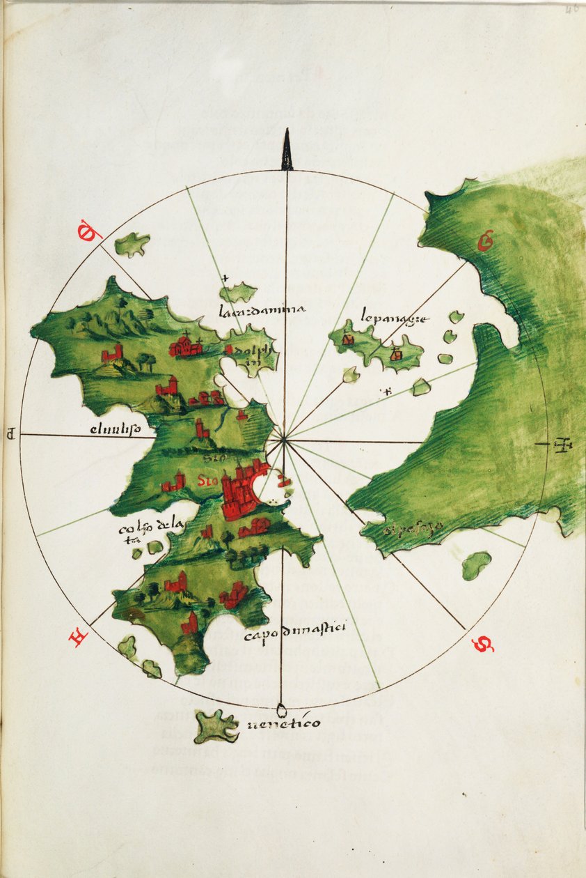 Khios a přilehlá pevnina, asi 1485 (pergamen) od Bartolomeo da li Sonetti
