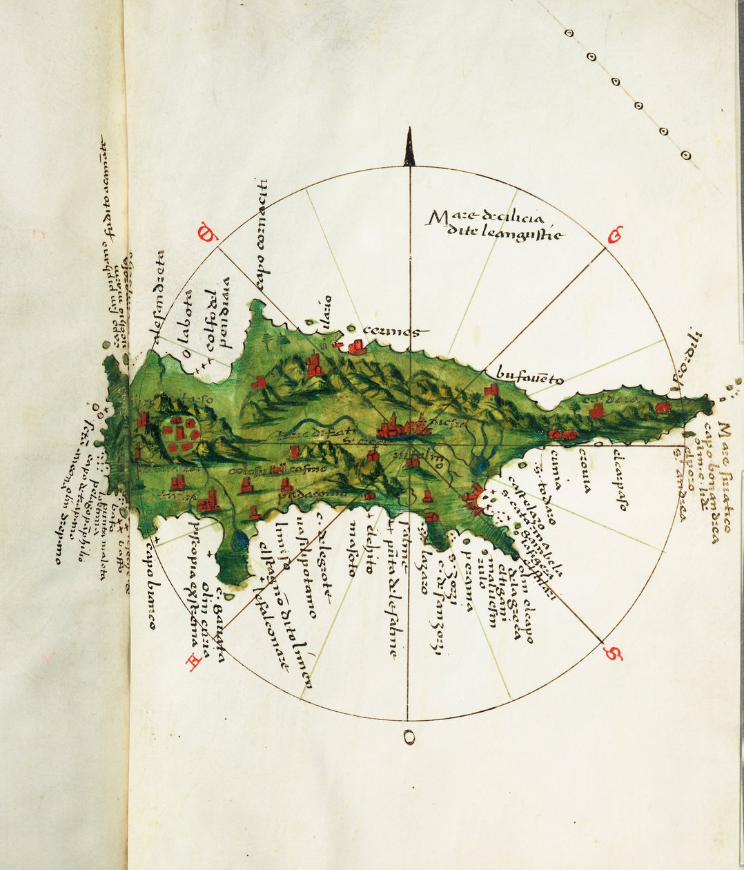 Mapa Kypru, asi 1485 (pergamen) od Bartolomeo da li Sonetti