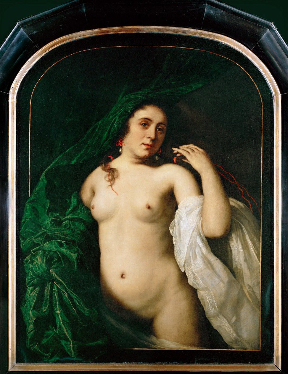 Akt ženy zvedající závěs (malba na plátně) od Bartolomeus van der Helst
