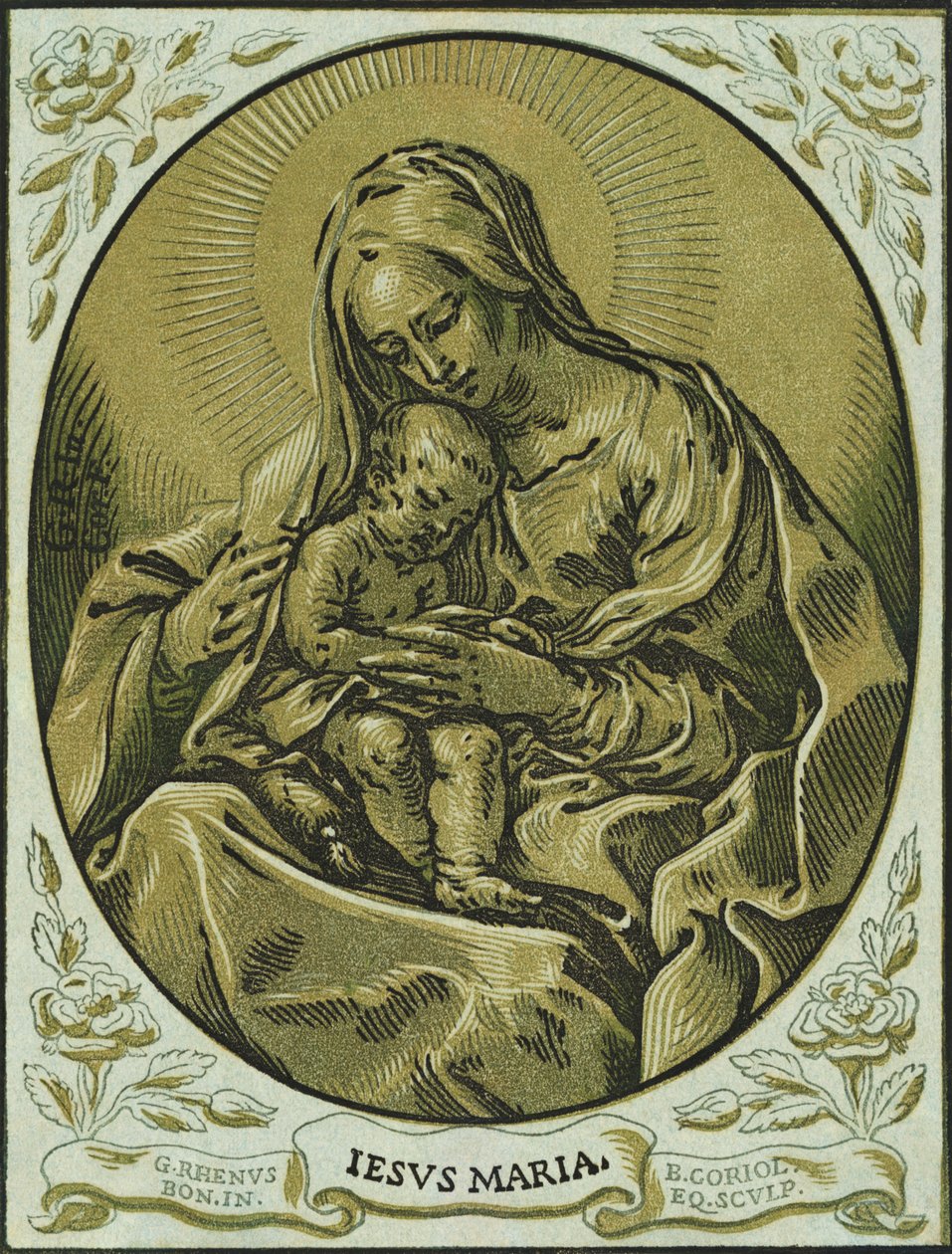 Madona s dítětem, šerosvit, dřevoryt, Bartolommeo Coriolano od Bartolommeo Coriolano