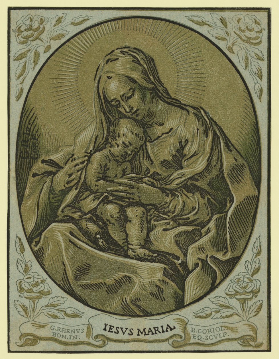 Madona s dítětem, šerosvit, dřevoryt, Bartolommeo Coriolano od Bartolommeo Coriolano