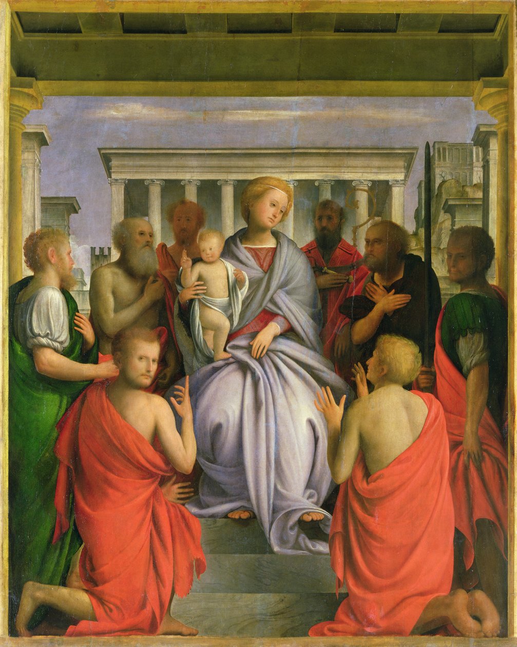 Madonna a dítě s osmi svatými, 20. léta 16. století (tempera na panelu) od Bartolommeo Suardi Bramantino