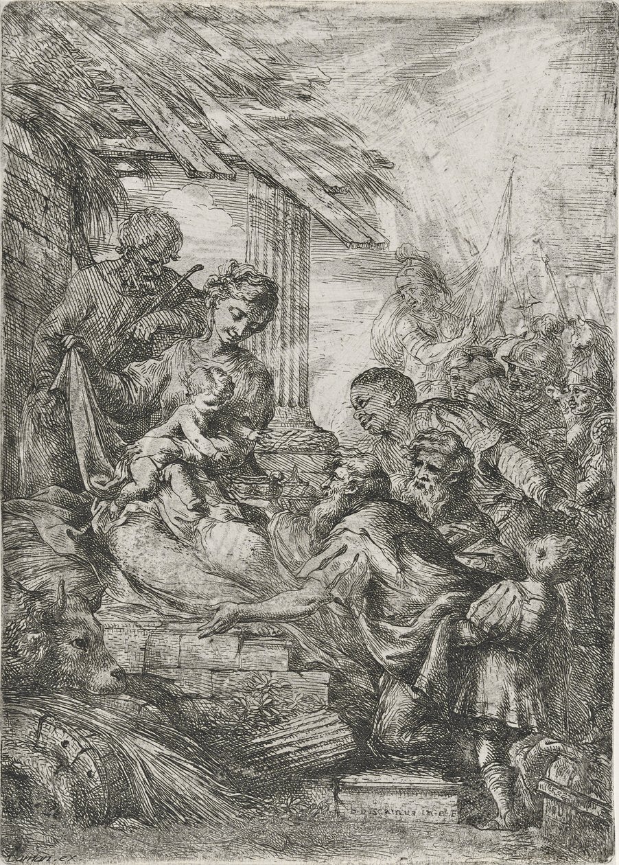 Klanění králů (Oběť mudrců), po roce 1657 (lept na položený papír) od Bartolommeo Biscaino