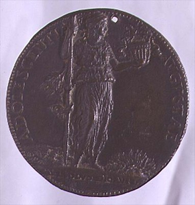 Portrétní medaile zobrazující ženskou postavu držící hůl (bronzová) (reverzní viz 96845) od Bartolommeo Melioli