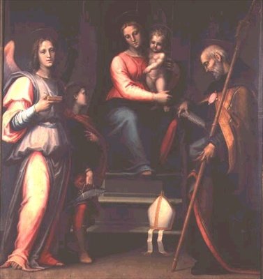 Madona s dítětem se svatým Augustinem, Tobiášem a archandělem Rafaelem od Bartolommeo Sogliani