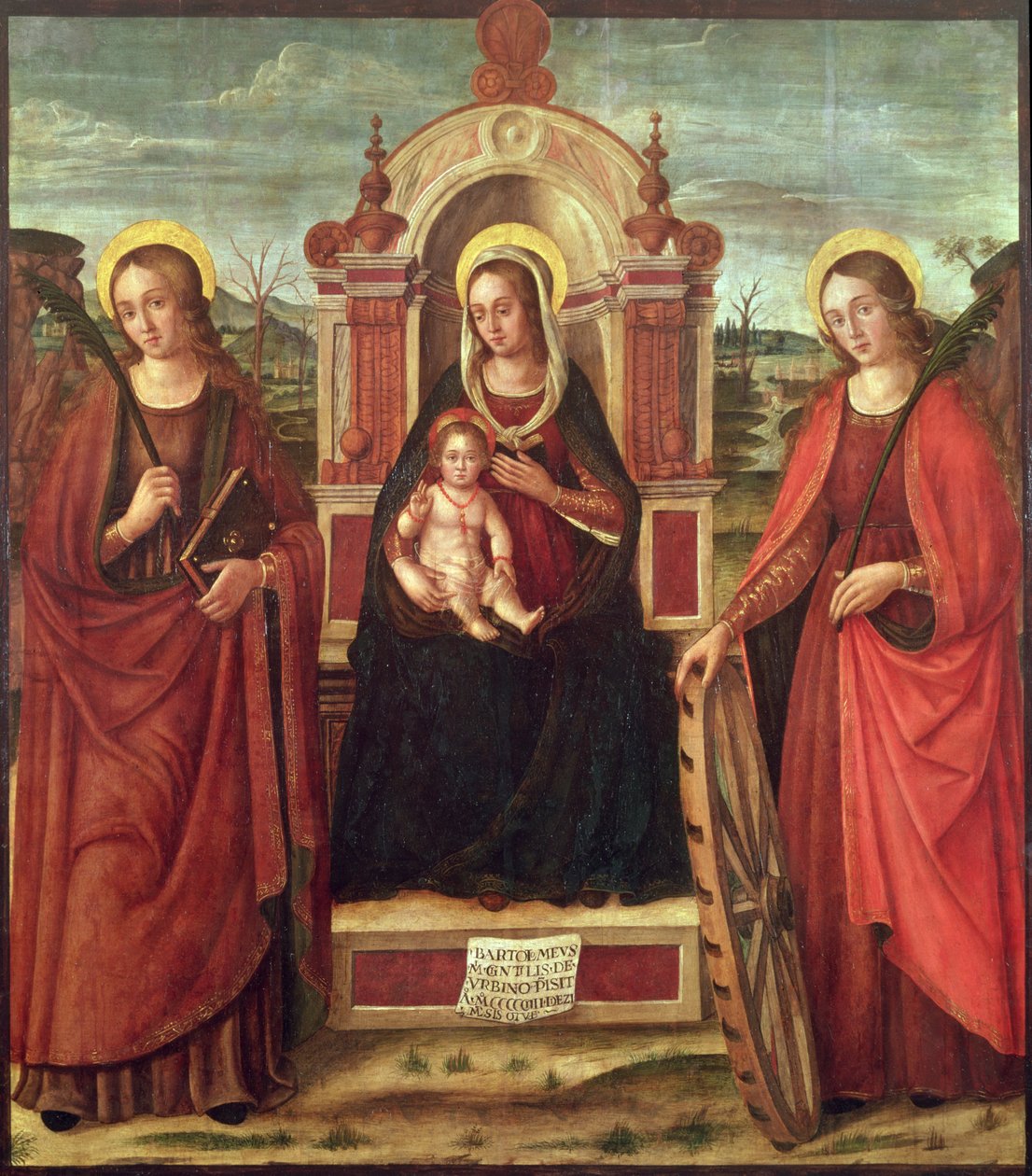 Madona s dítětem na trůnu se svatou Kateřinou Alexandrijskou a svatou mučednicí (panel) od Bartolommeo de Gentile de Urbino