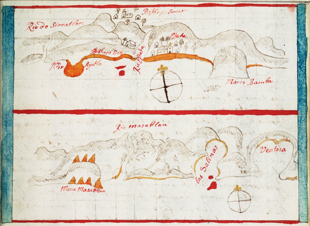 Mapa Santiago Astata a Bahia Ventosa od Basil Ringrose