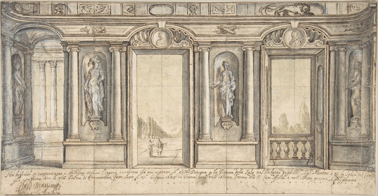 Návrh malované nástěnné dekorace pro Palazzo Massimo all