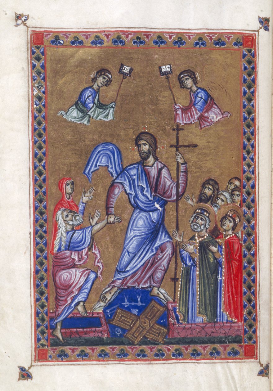 Egerton 1139, f.9v Harrowing of Hell, ilustrace z 