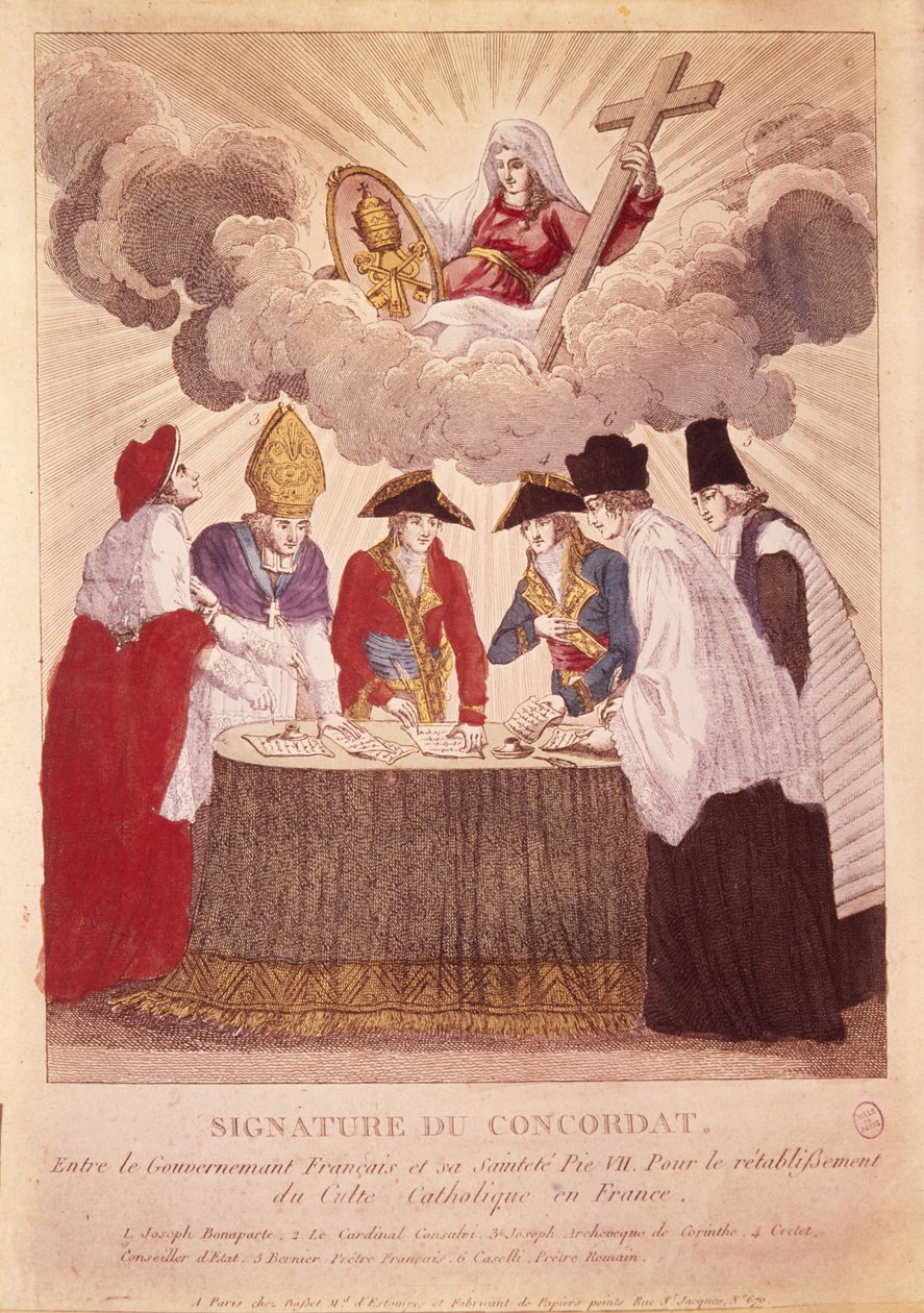 Podepsání konkordátu mezi Napoleonem a papežem Piem VII., 15. července 1801 (mědirytina) od Basset