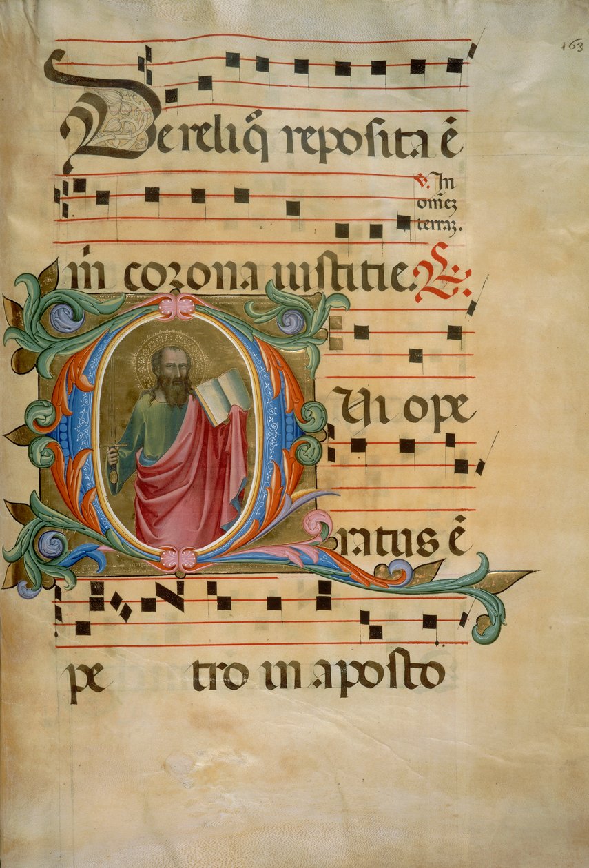 Iluminovaná iniciála s postavou svatého Pavla (Corale 8, cca 163), pro sborovou knihu 8 Santa Maria degli Angeli od Batrolomeo di Fruosino